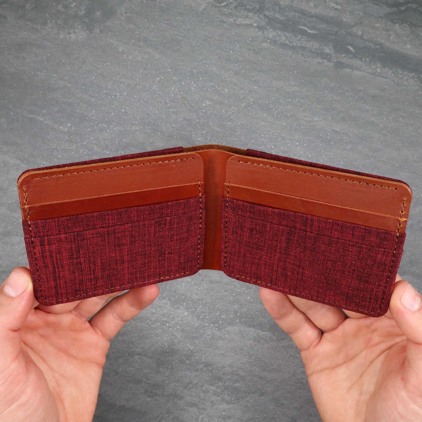Red & Brown Leather and Canvas Men's Bifold Wallet