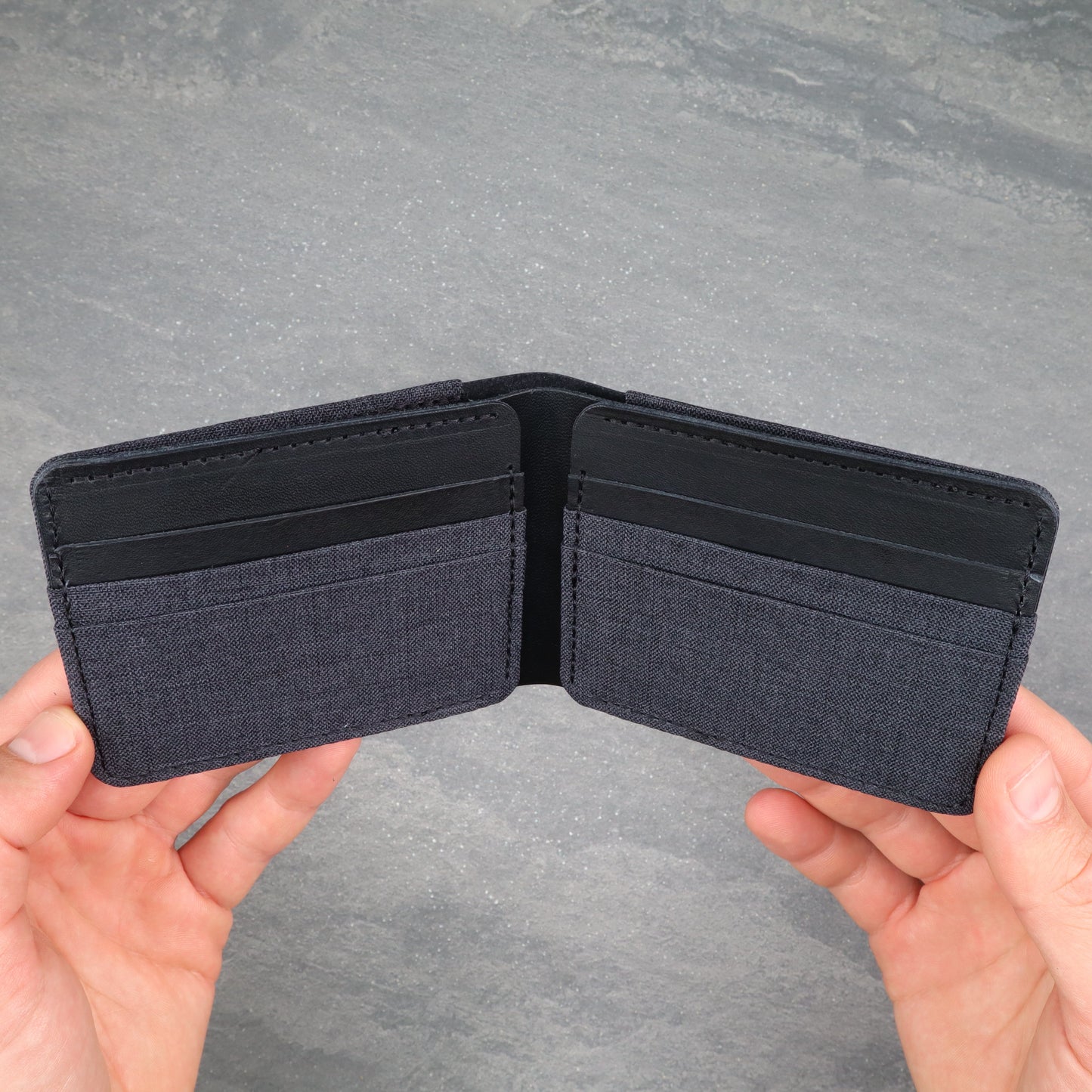 Gray & Black Leather and Canvas Men's Bifold Wallet