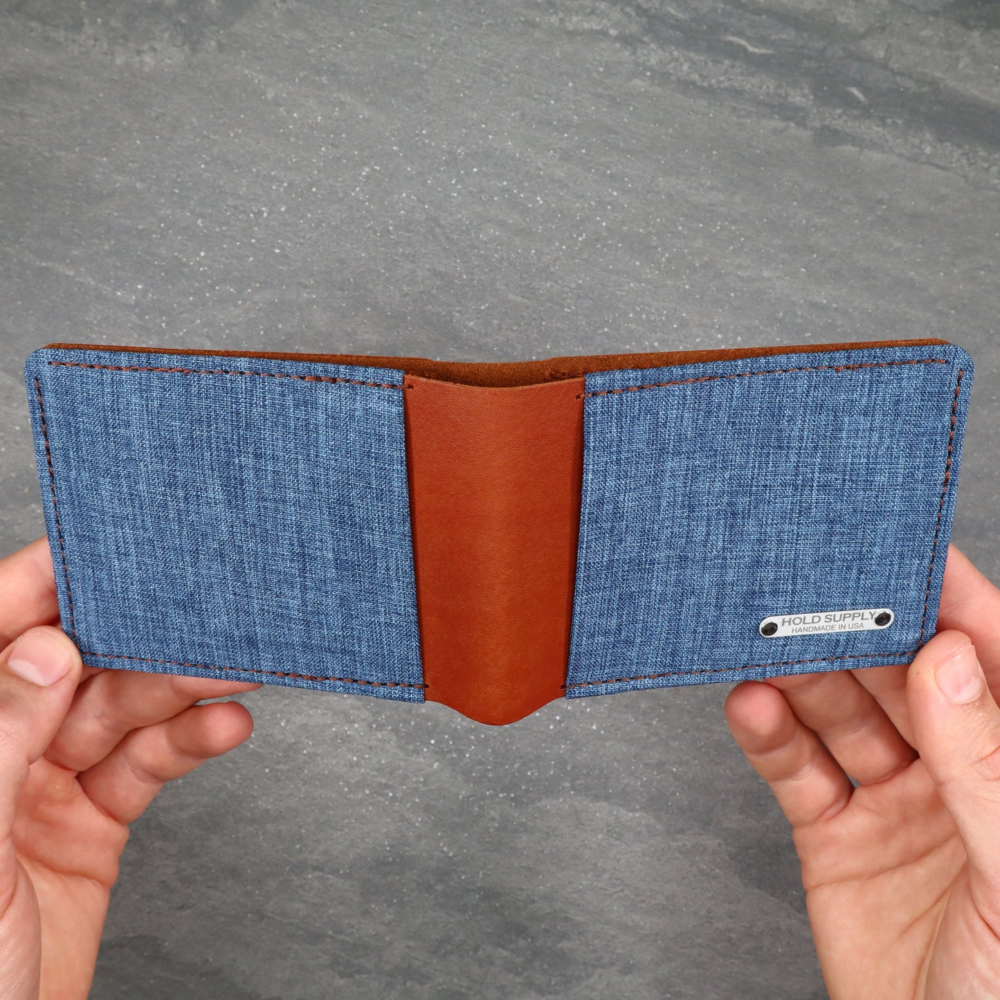 Blue & Brown Leather and Canvas Men's Bifold Wallet