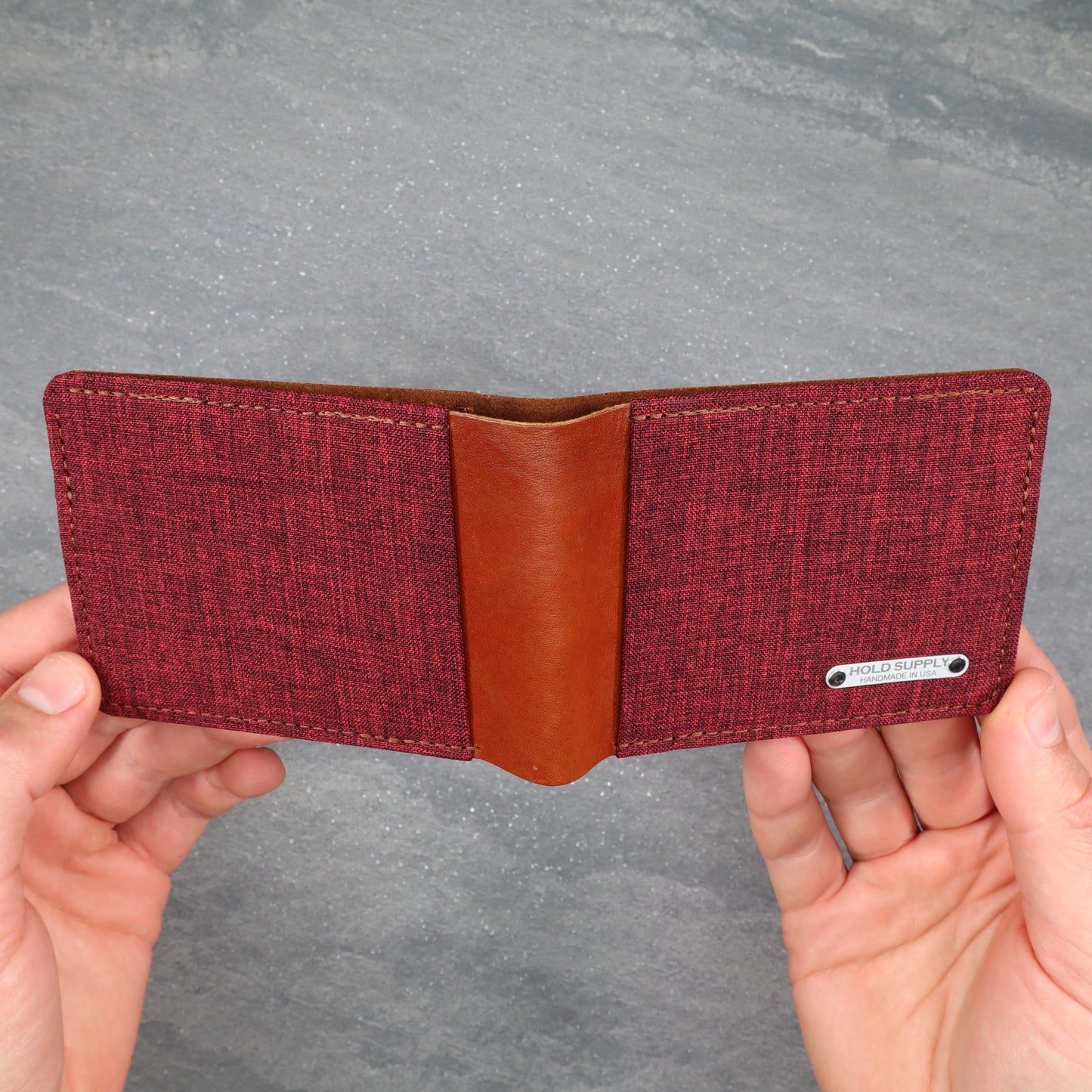 Red & Brown Leather and Canvas Men's Bifold Wallet