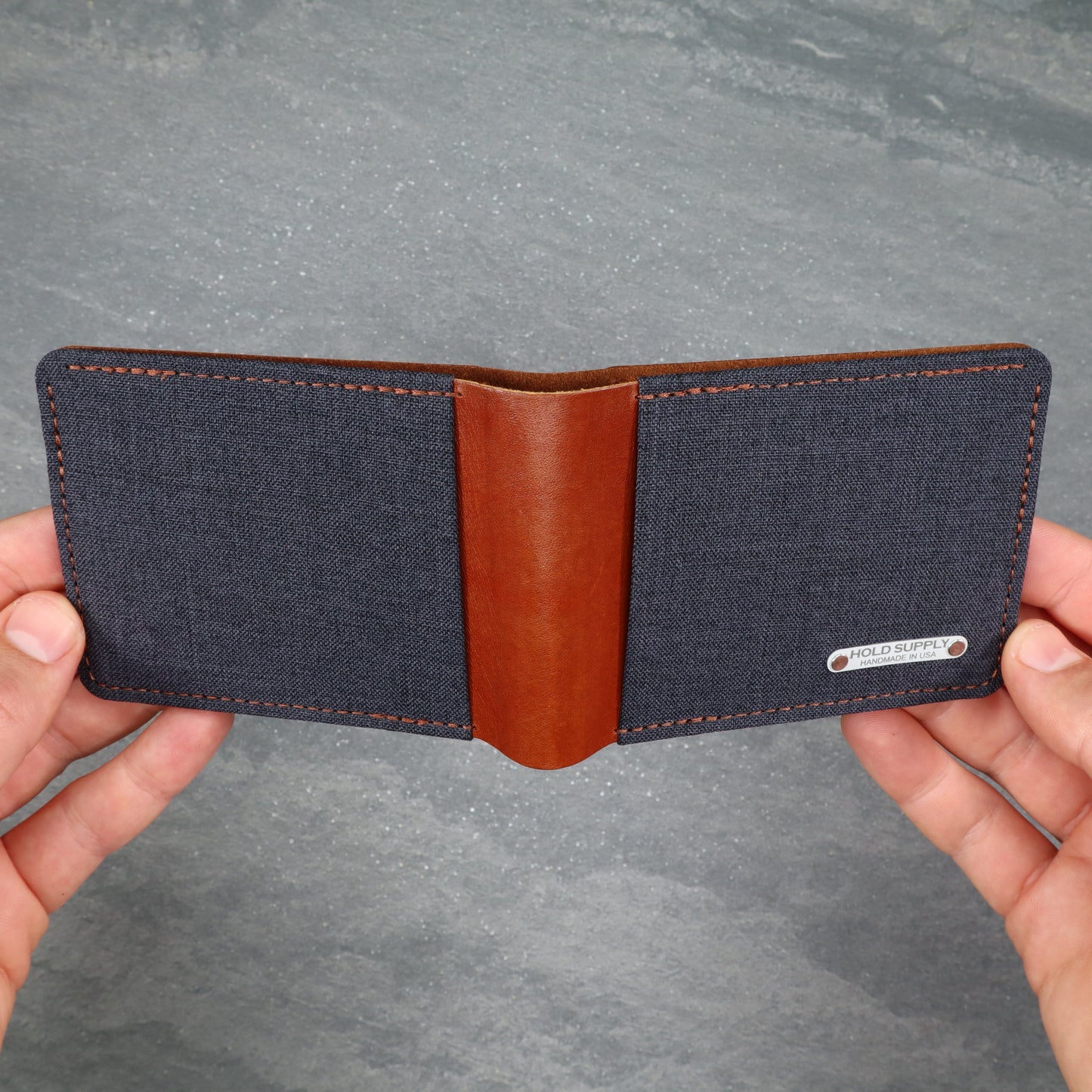 Gray & Brown Leather and Canvas Men's Bifold Wallet