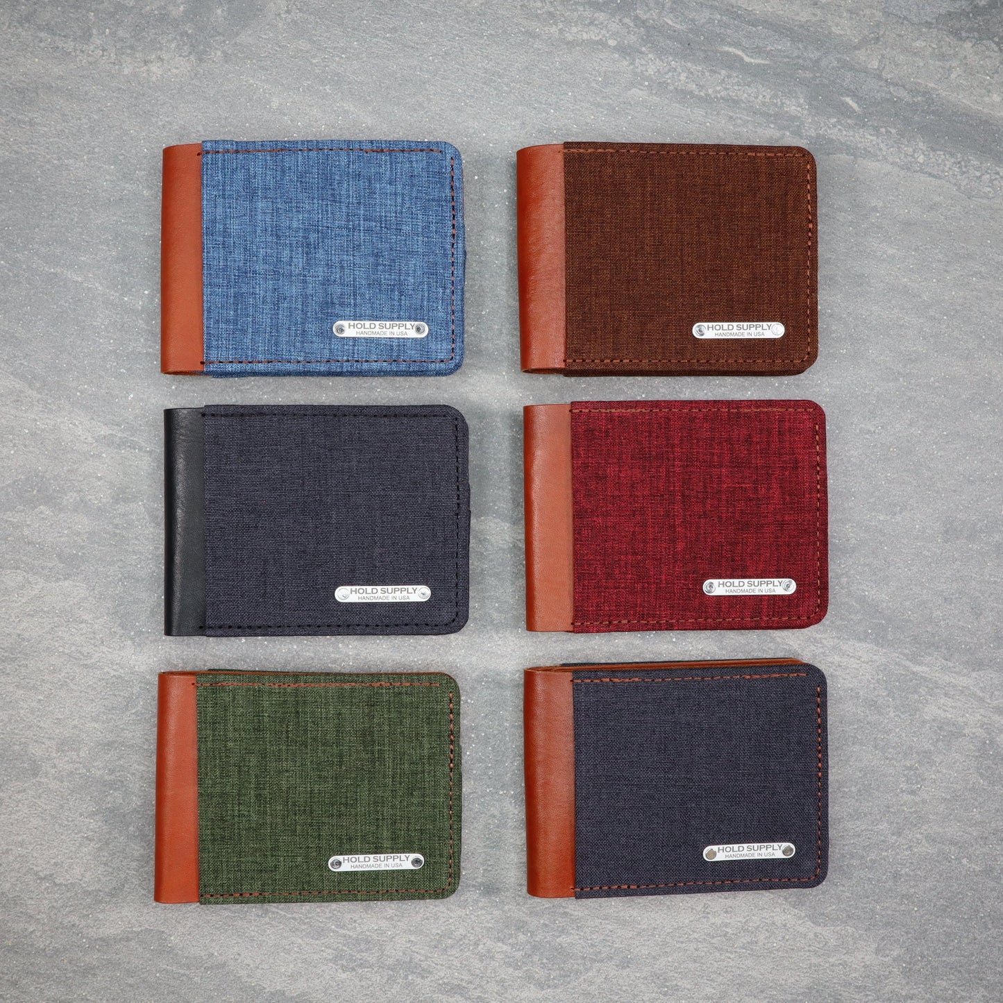 Green & Brown Leather and Canvas Men's Bifold Wallet