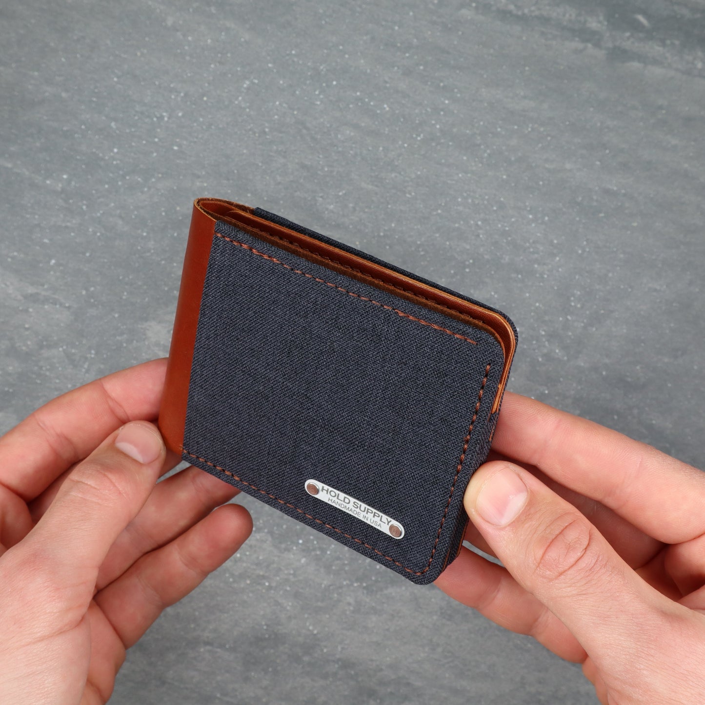 Gray & Brown Leather and Canvas Men's Bifold Wallet