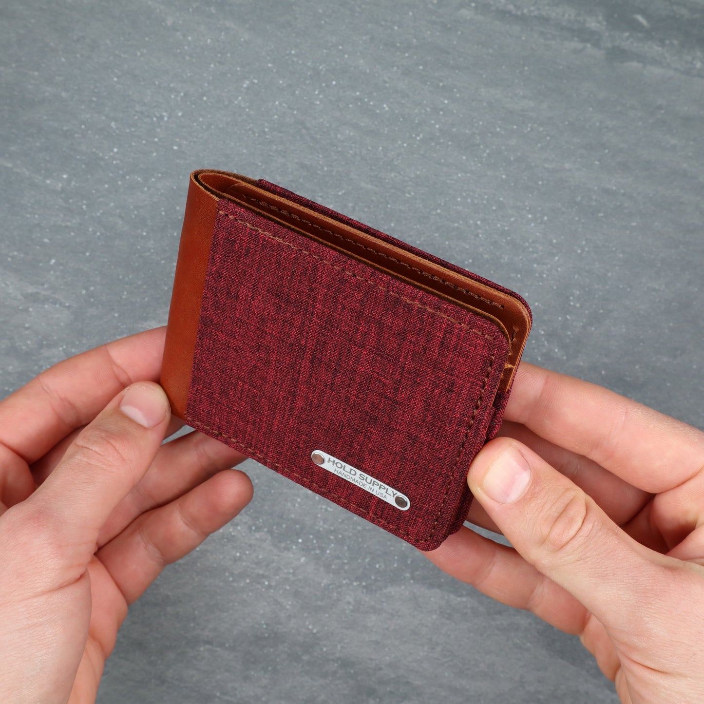 Red & Brown Leather and Canvas Men's Bifold Wallet