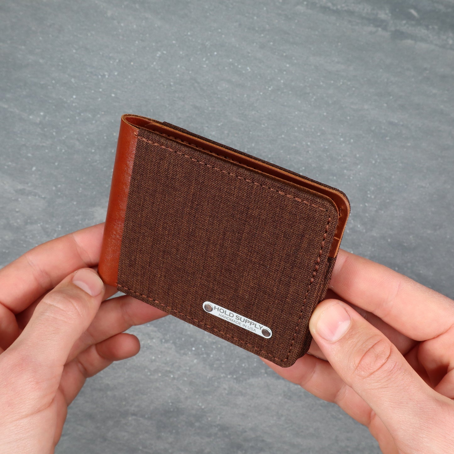 Brown & Brown Leather and Canvas Men's Bifold Wallet