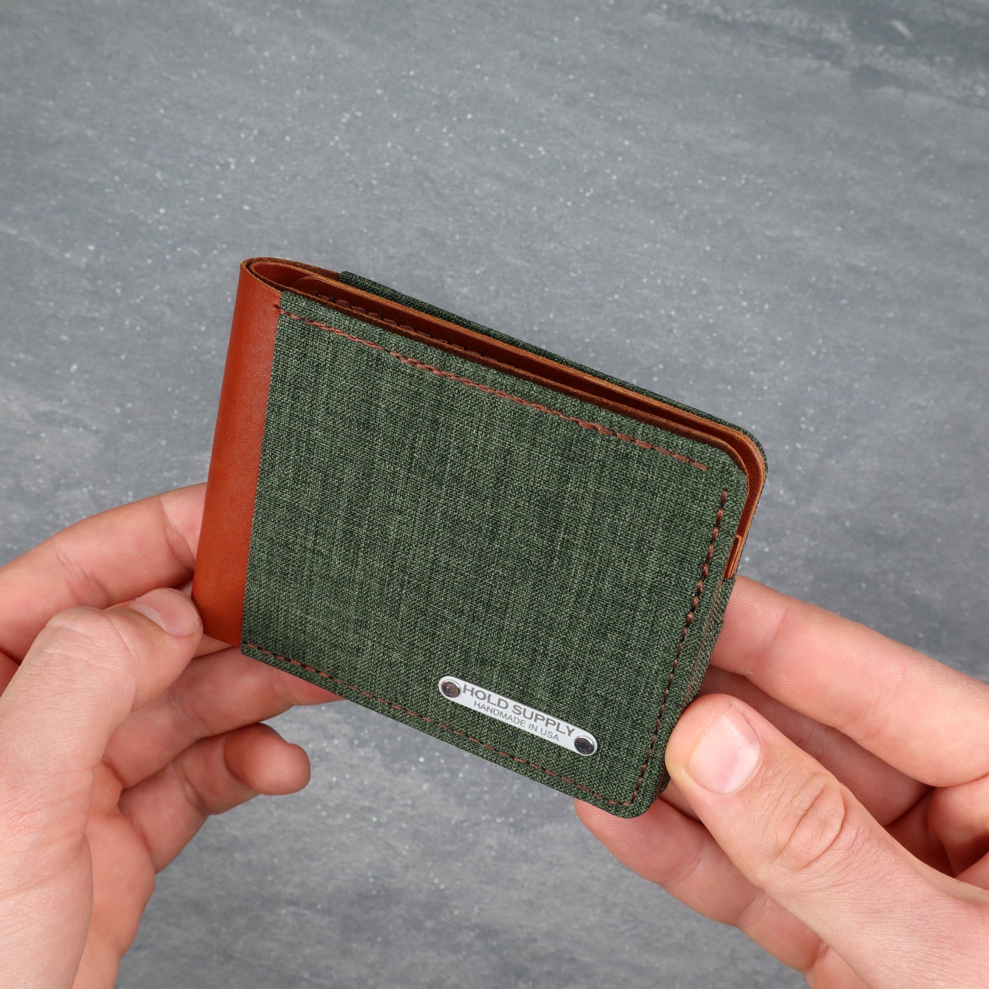 Green & Brown Leather and Canvas Men's Bifold Wallet