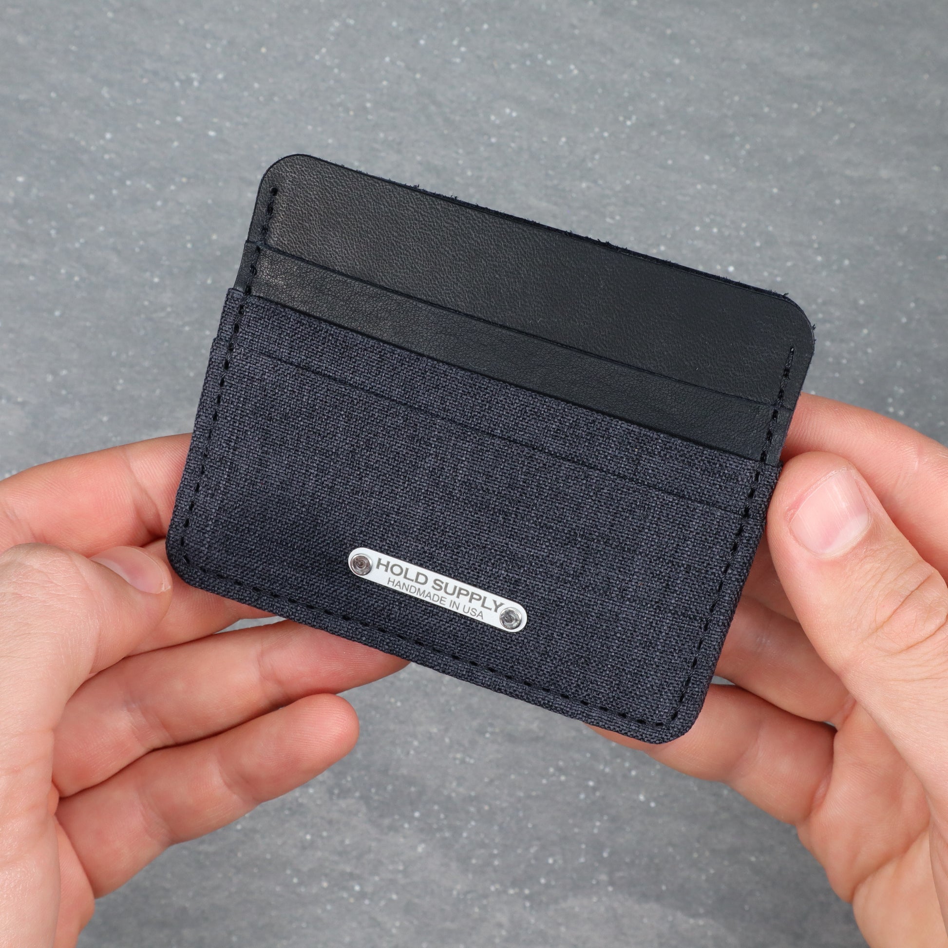 Black & Gray Leather & Canvas Card Holder