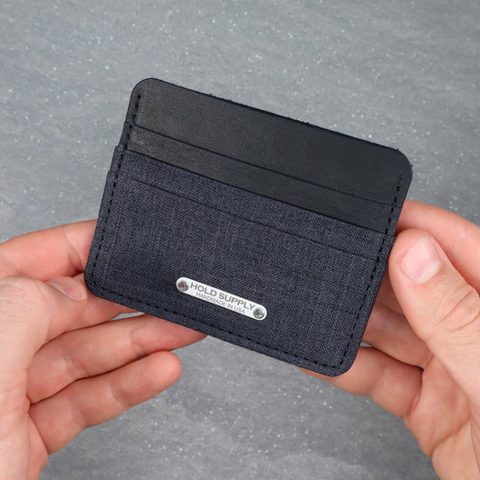 Black & Gray Leather & Canvas Card Holder