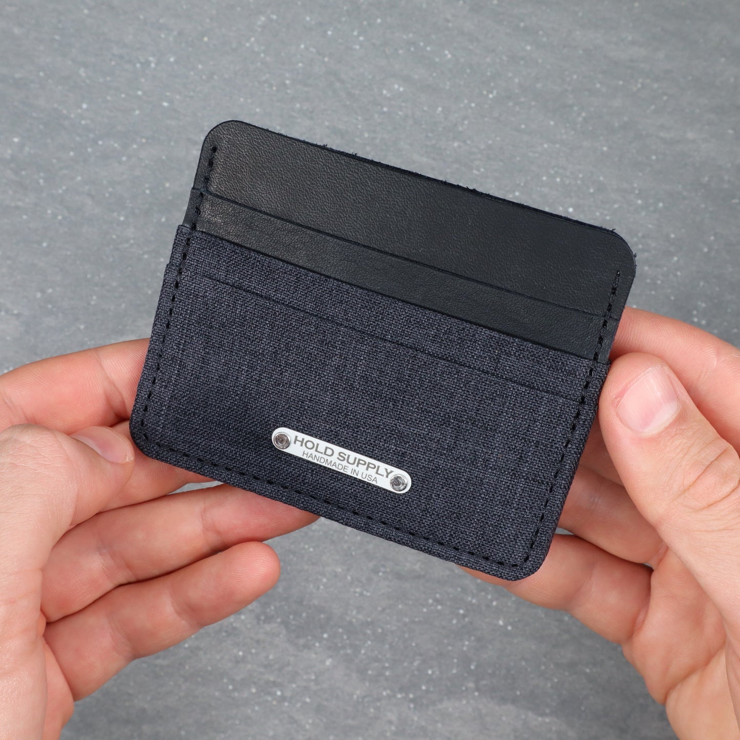 Black & Gray Leather & Canvas Card Holder