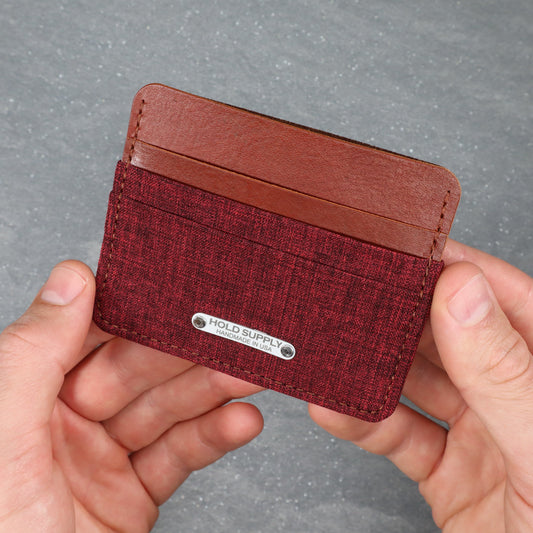 Red & Brown Leather & Canvas Card Holder