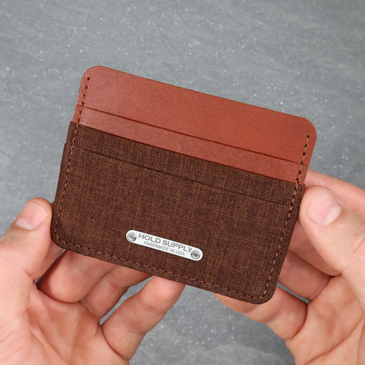 Brown & Brown Leather & Canvas Card Holder