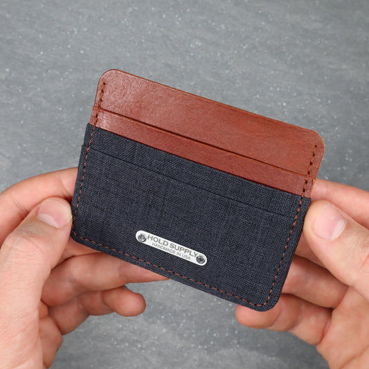 Gray & Brown Leather & Canvas Card Holder