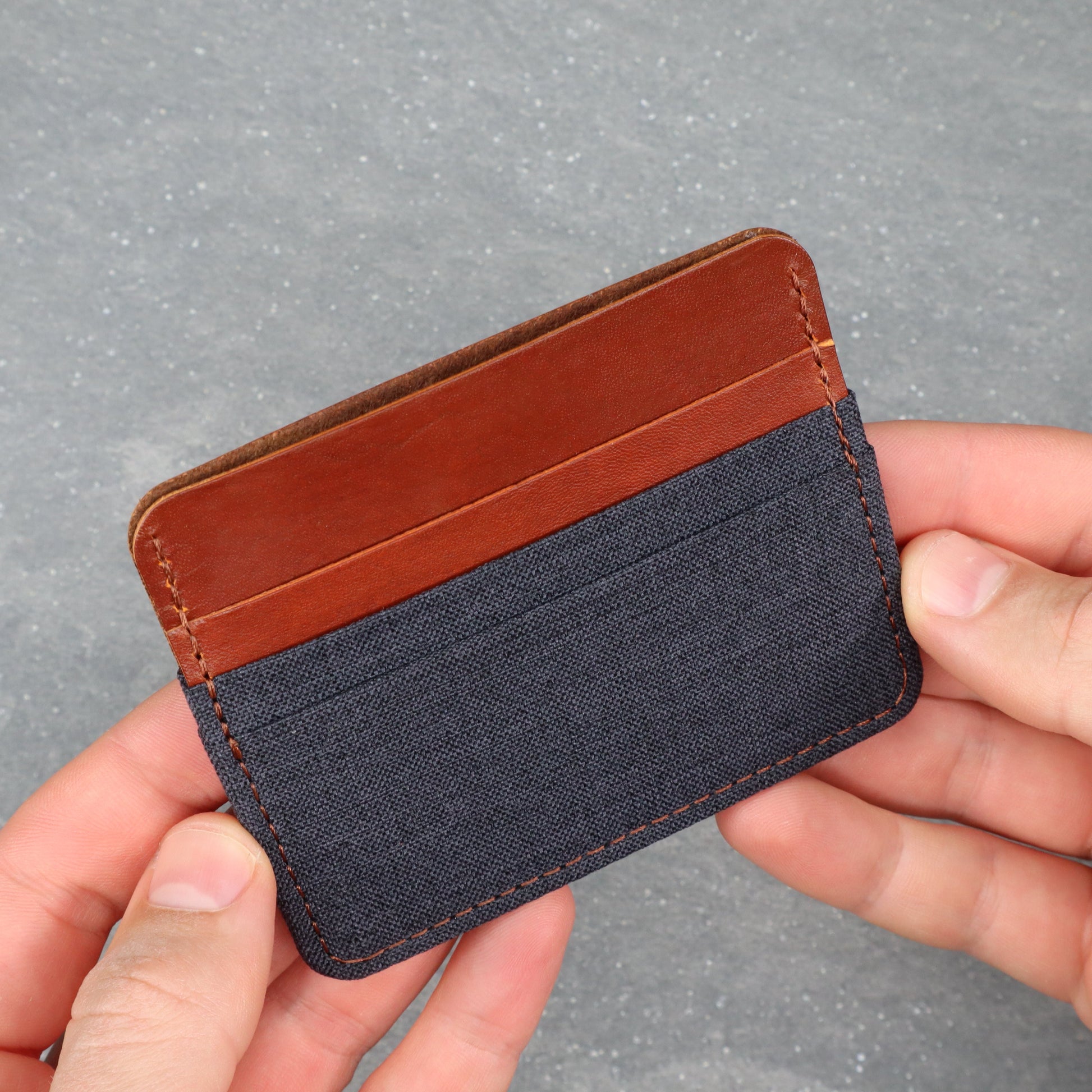 Gray & Brown Leather & Canvas Card Holder