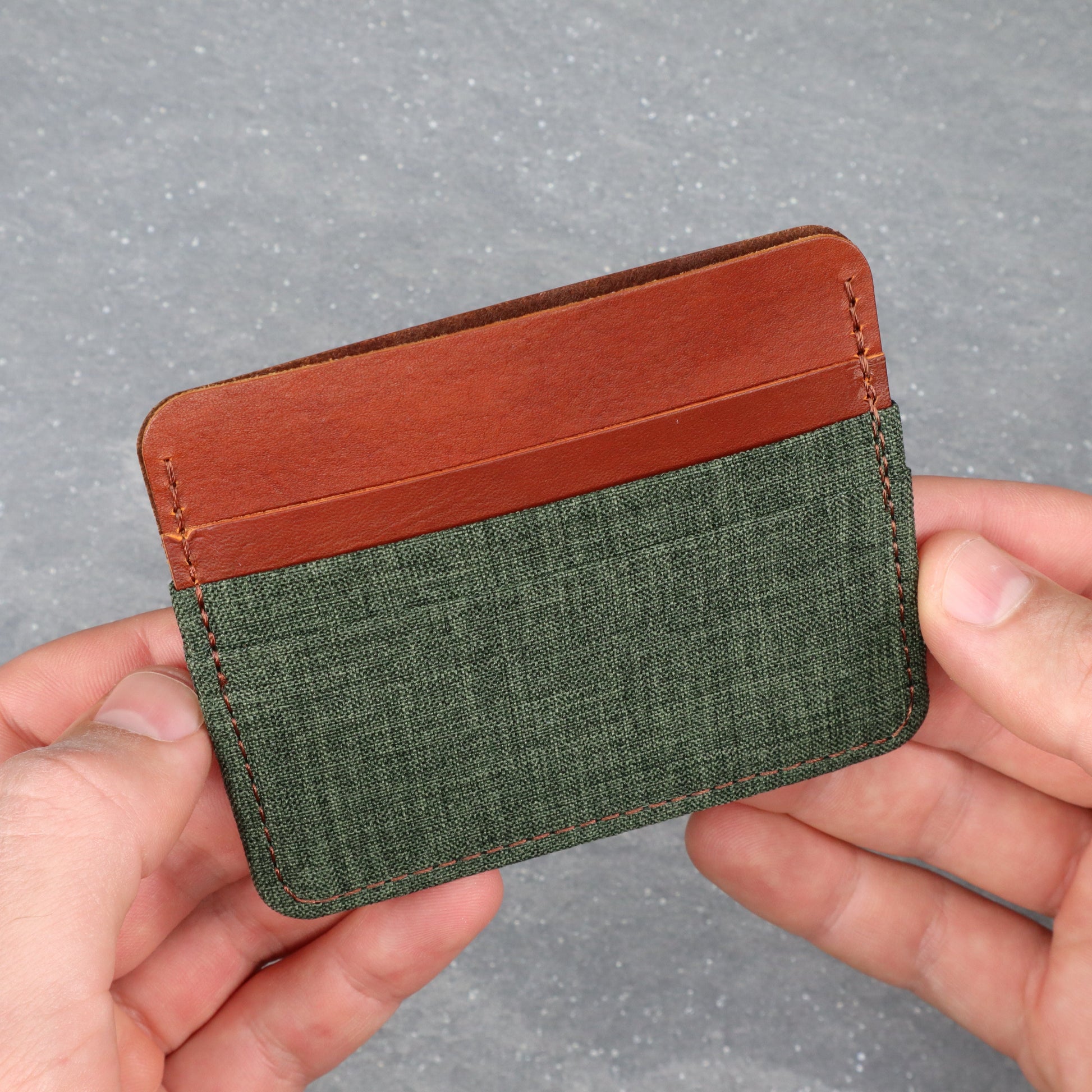 Green & Brown Leather & Canvas Card Holder