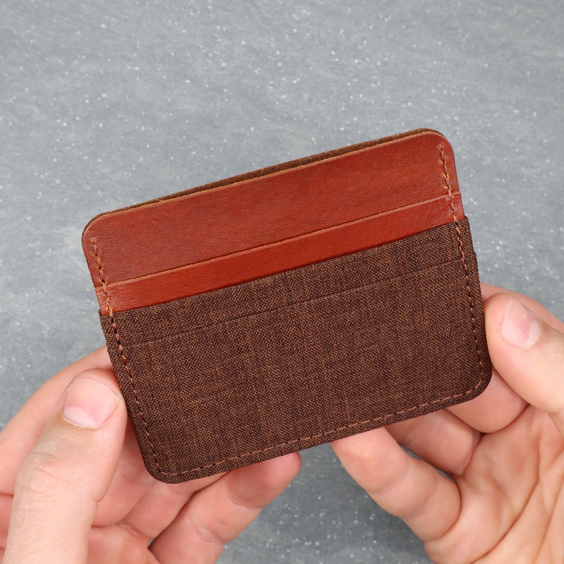 Brown & Brown Leather & Canvas Card Holder