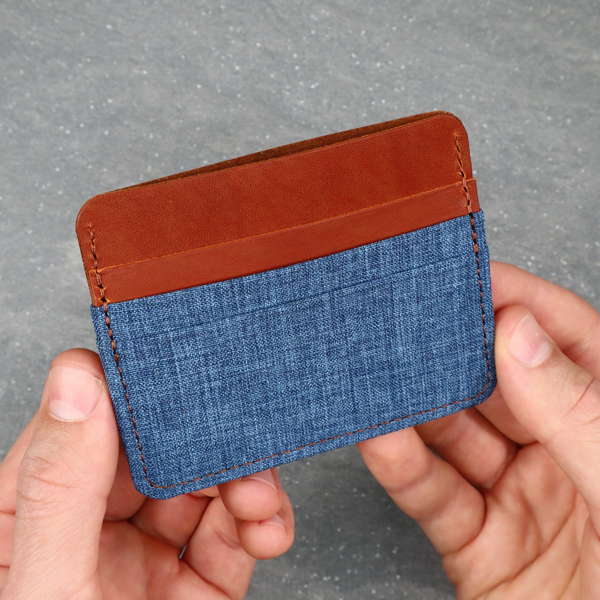 Blue & Brown Leather & Canvas Card Holder