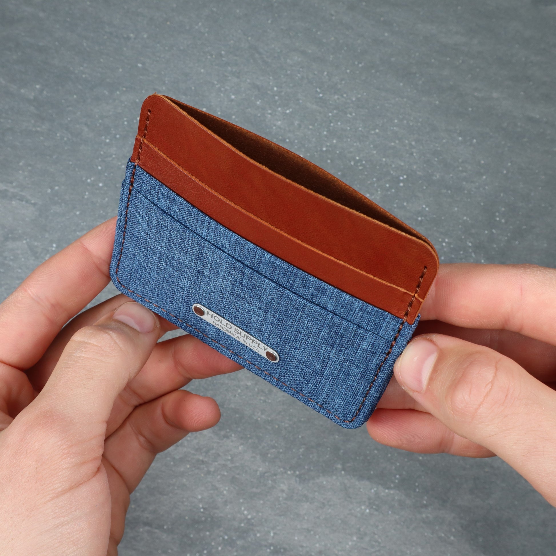 Blue & Brown Leather & Canvas Card Holder