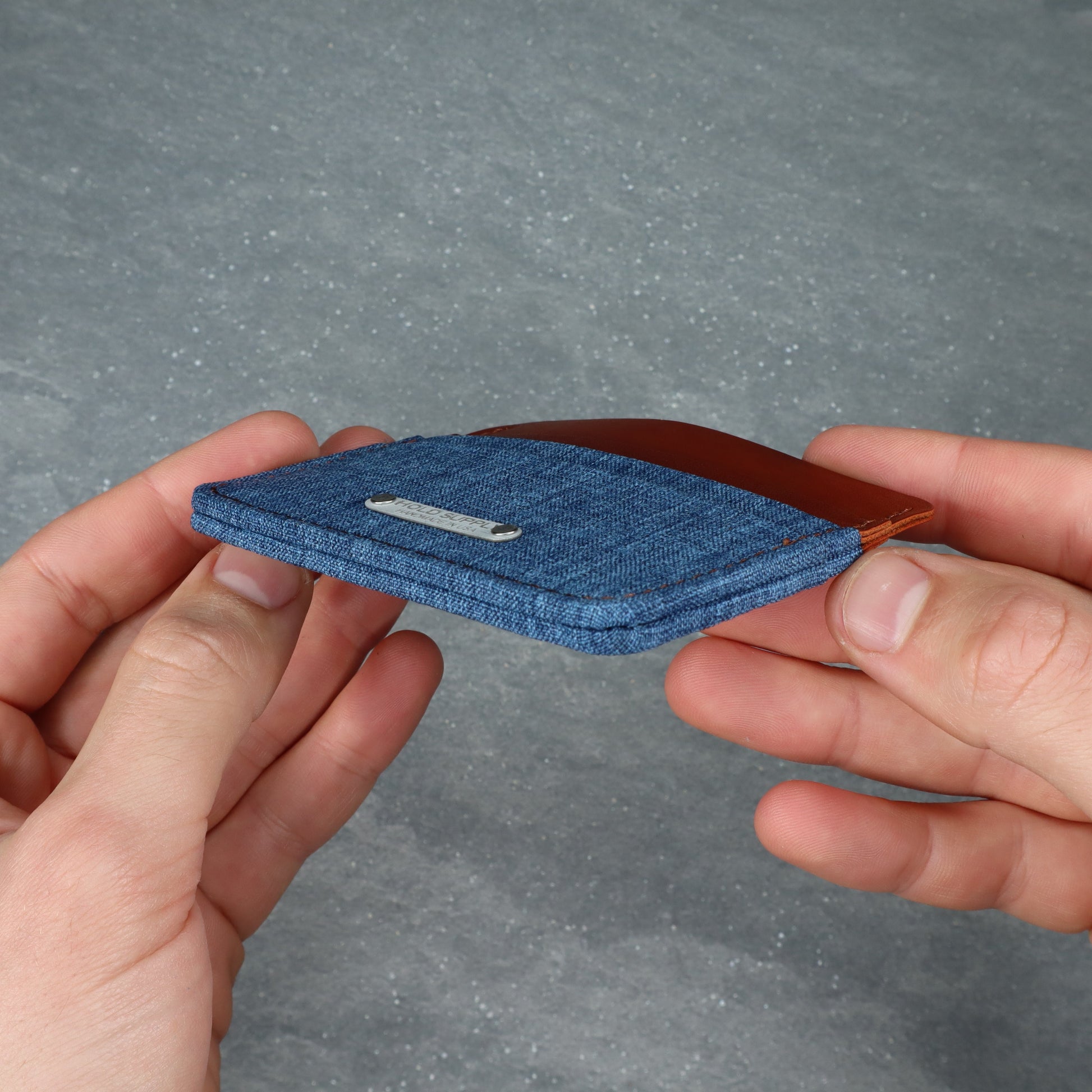 Blue & Brown Leather & Canvas Card Holder