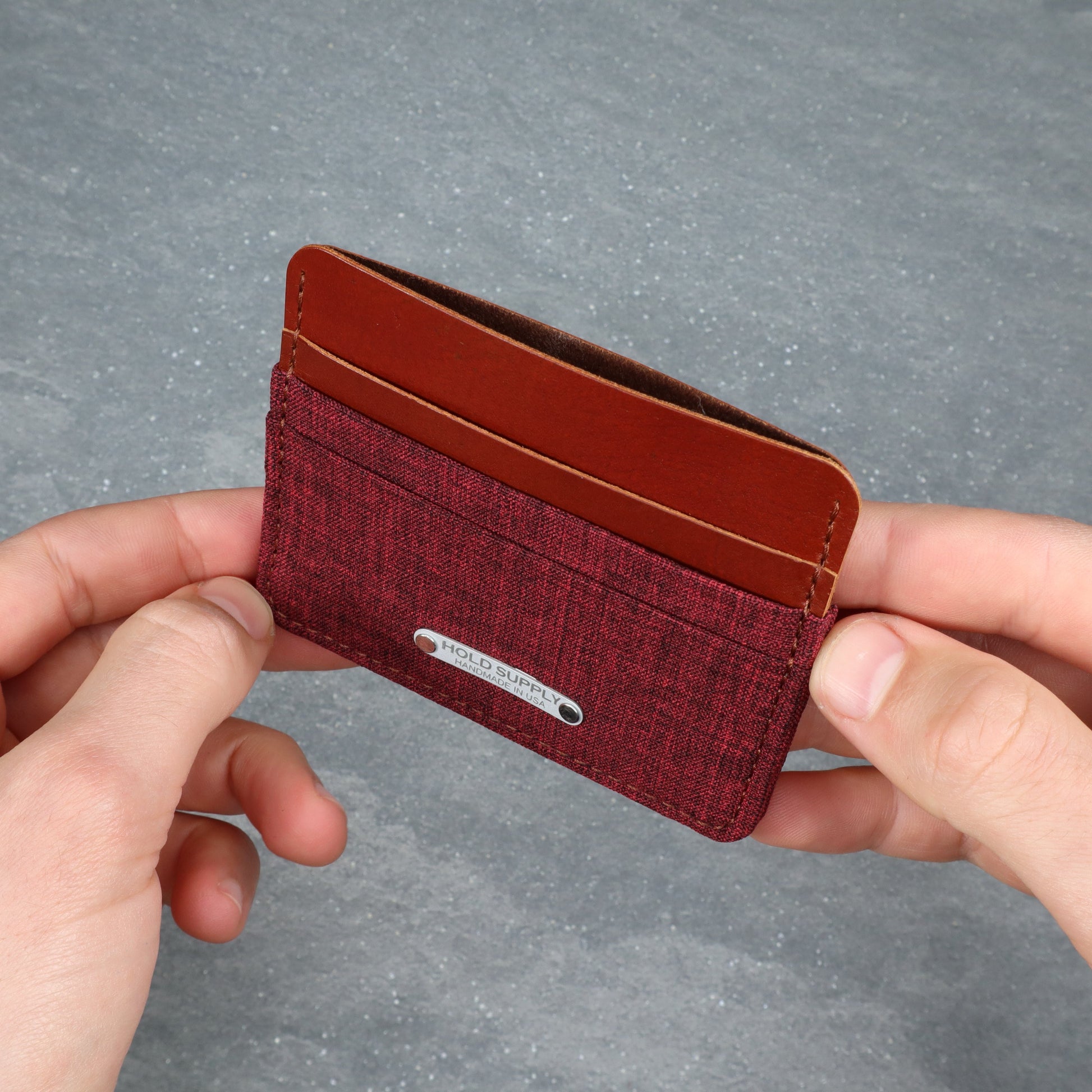 Red & Brown Leather & Canvas Card Holder