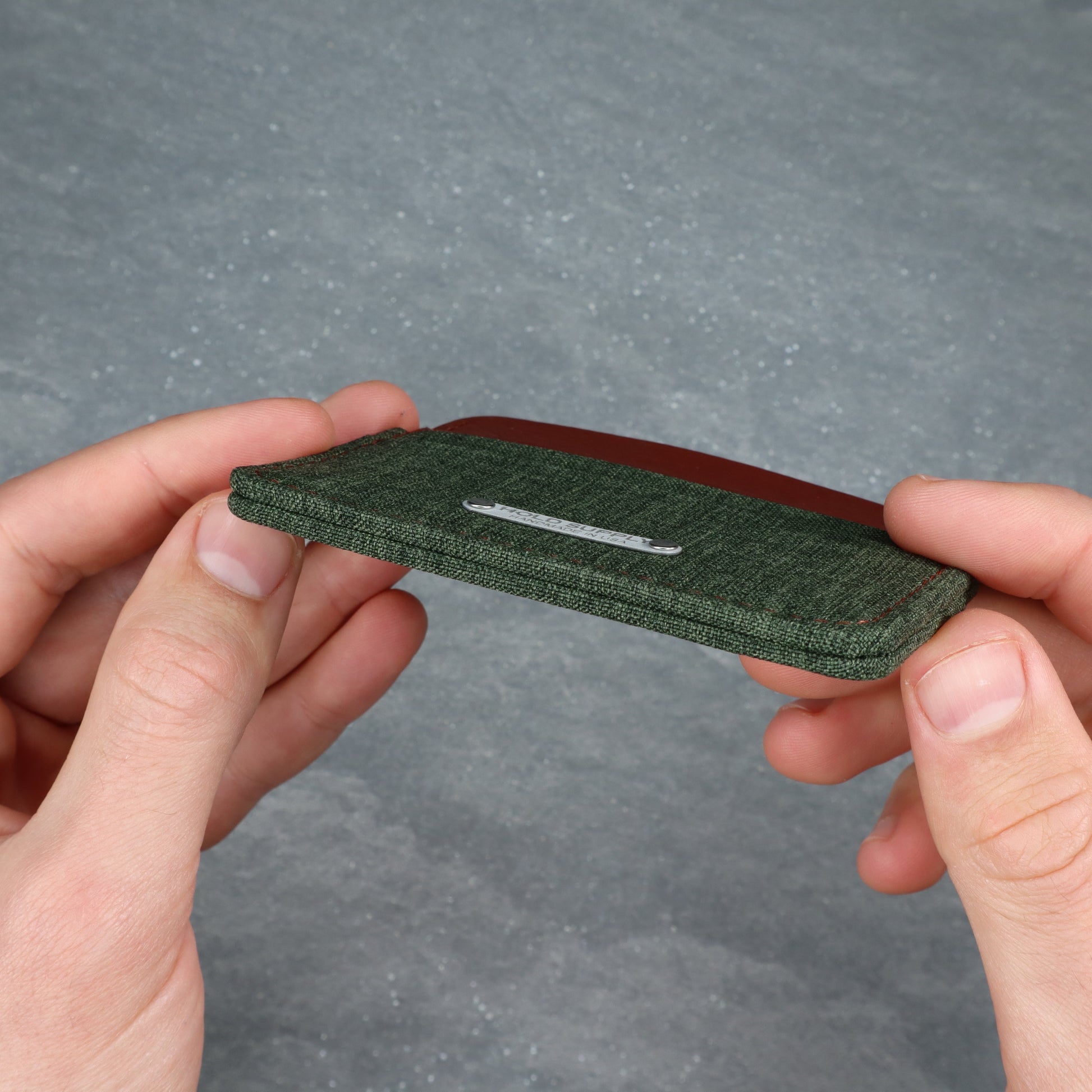 Green & Brown Leather & Canvas Card Holder