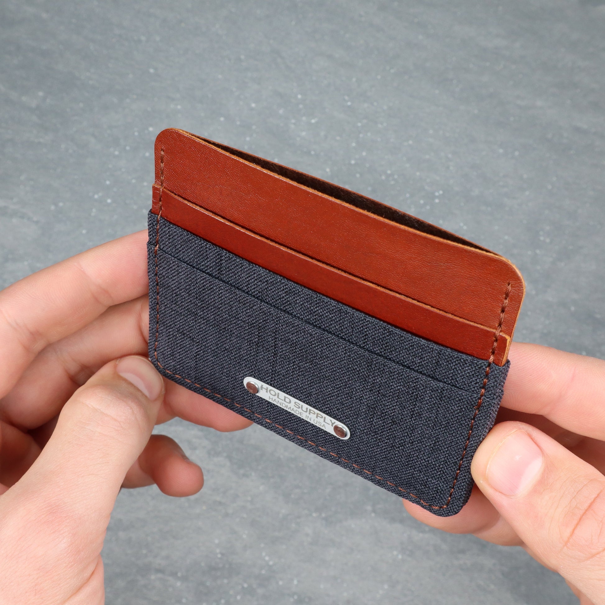Gray & Brown Leather & Canvas Card Holder