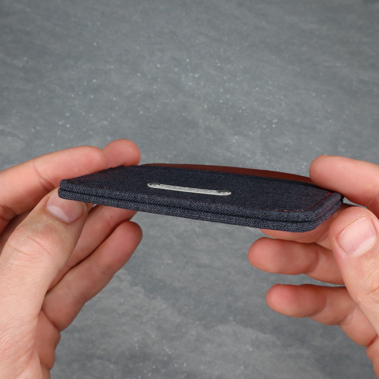 Gray & Brown Leather & Canvas Card Holder