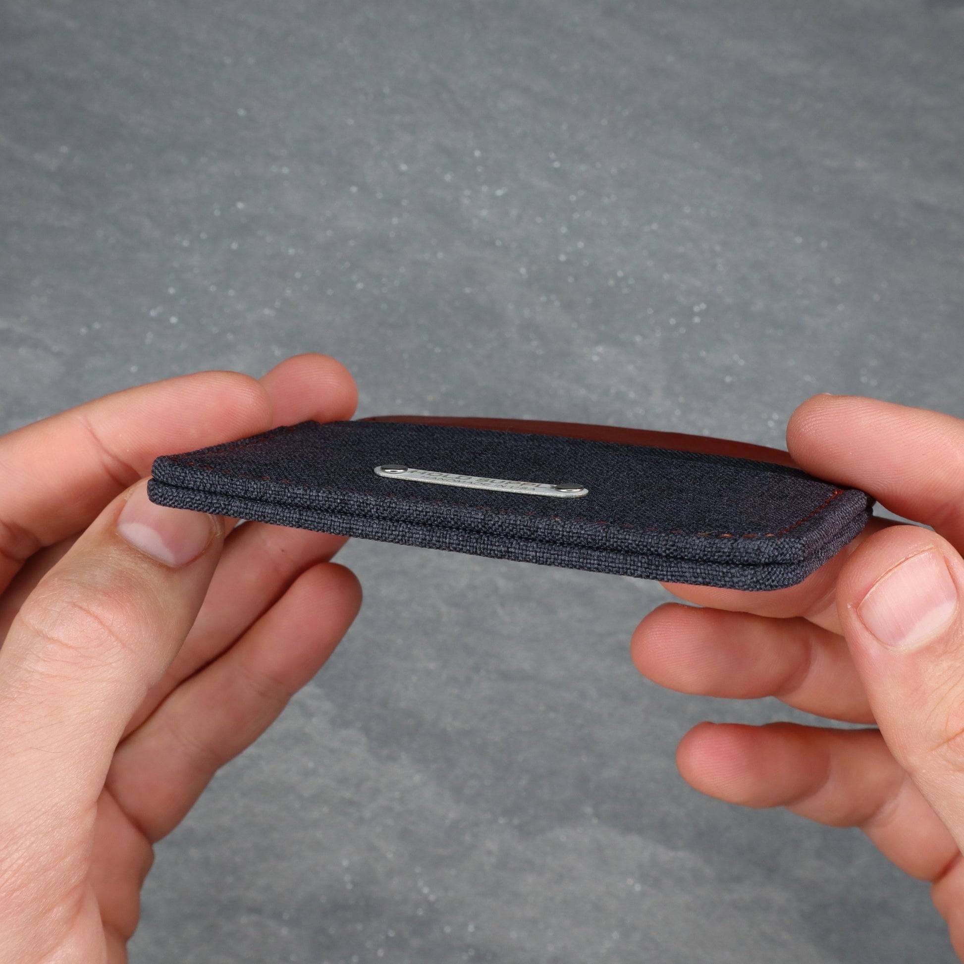 Gray & Brown Leather & Canvas Card Holder