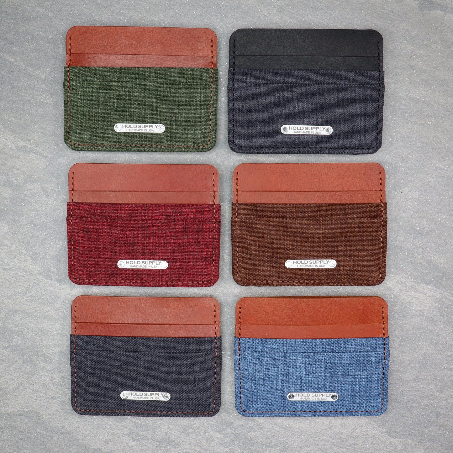 Black & Gray Leather & Canvas Card Holder