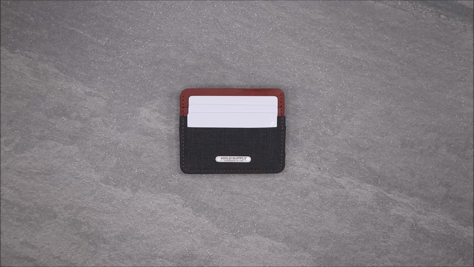 Gray & Brown Leather & Canvas Card Holder