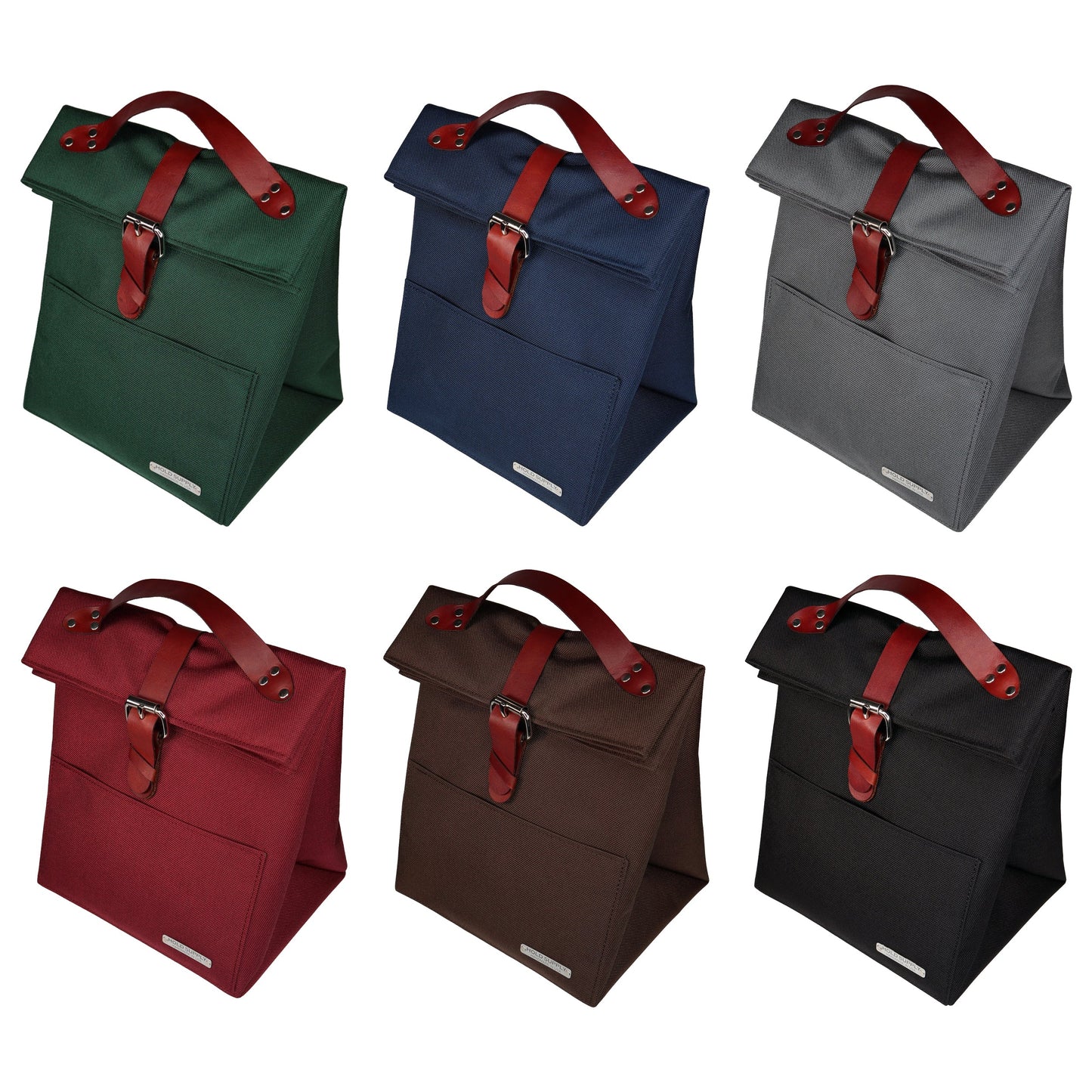 Red Canvas & Leather Fold Top Lunch Bag