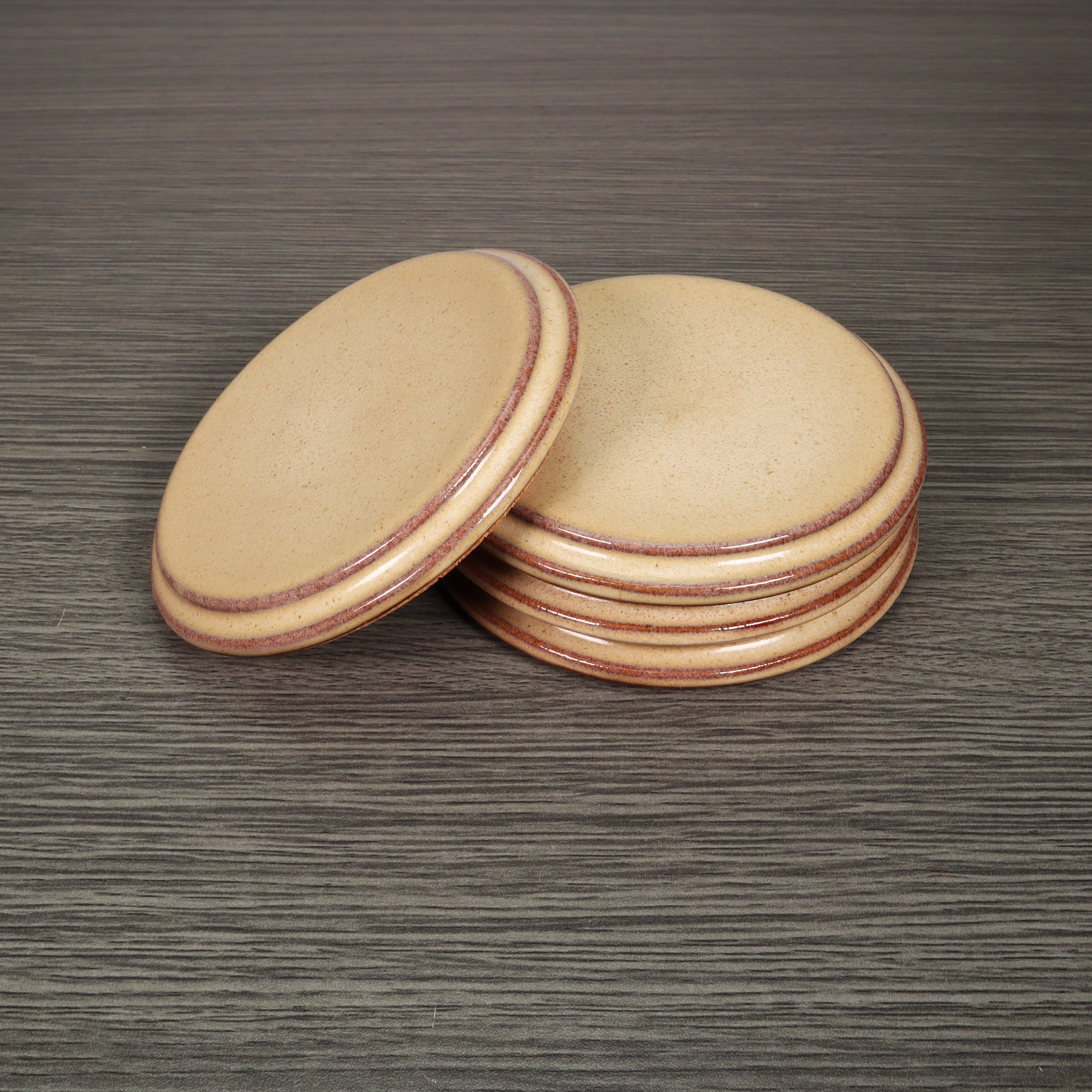 Beige Round Smooth Ceramic Coaster