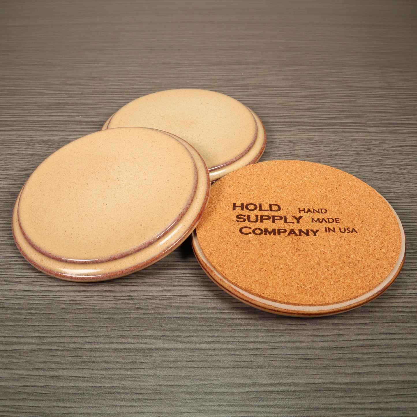 Beige Round Smooth Stoneware Ceramic Coaster