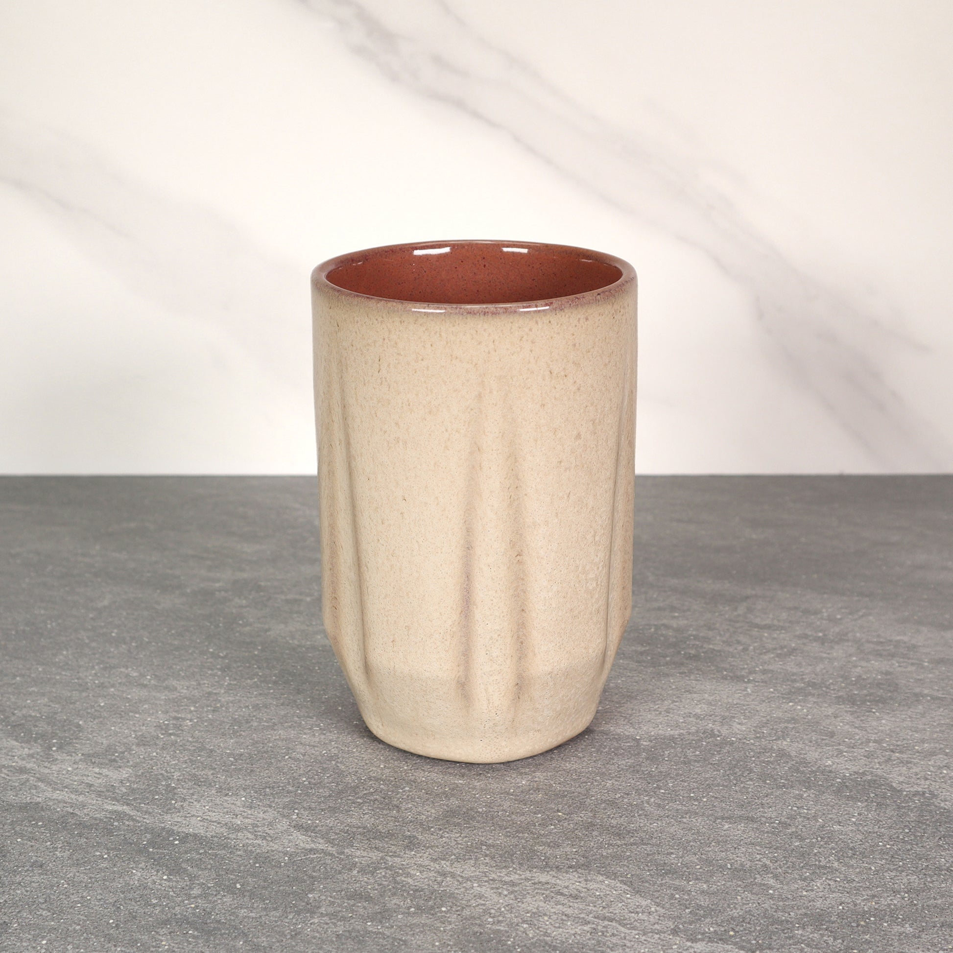 Beige Exterior / Red Interior Round Notched 16 oz Stoneware Cup