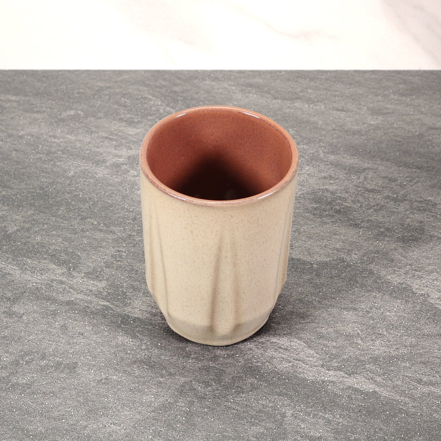 Beige Exterior / Red Interior Round Notched 16 oz Stoneware Cup