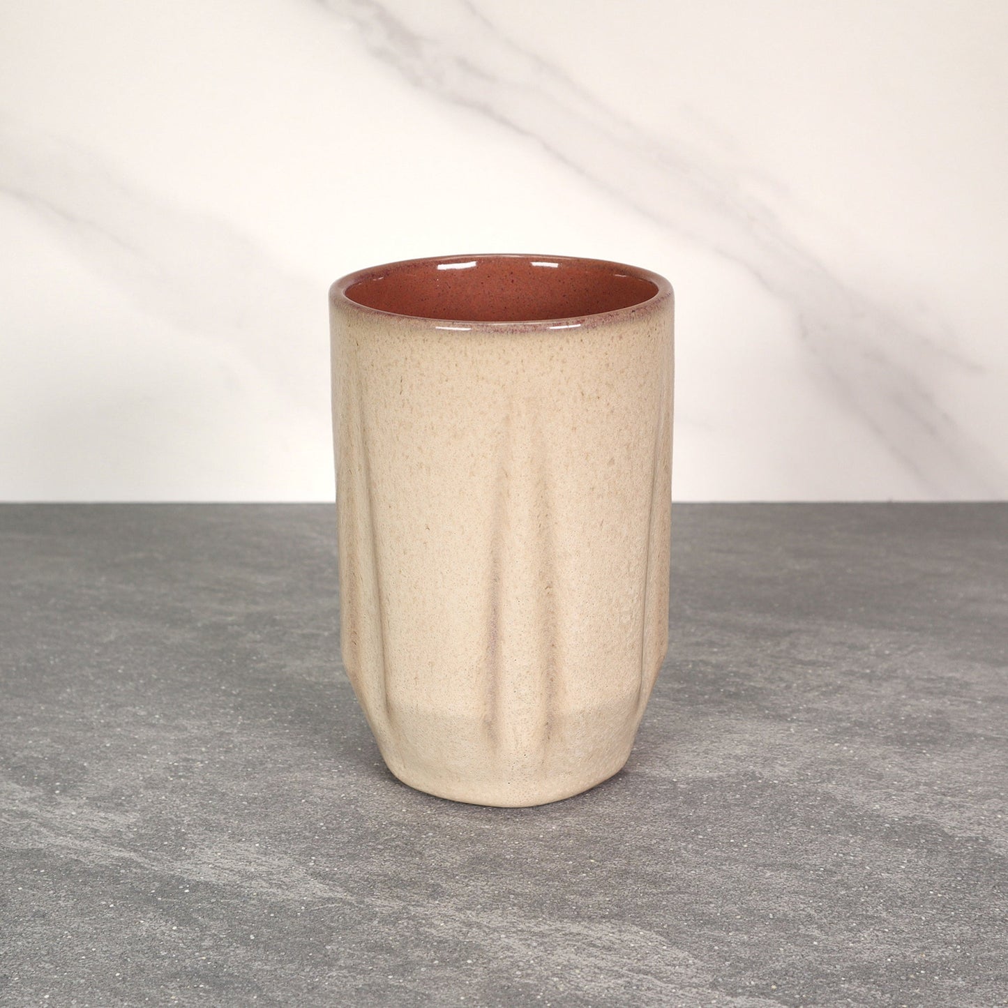 Beige Exterior / Red Interior Round Notched 16 oz Stoneware Cup