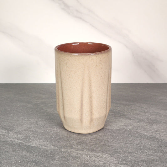 Beige Exterior / Red Interior Round Notched 16 oz Stoneware Cup