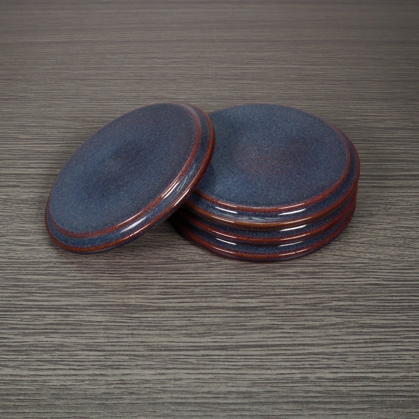 Blue Round Smooth Stoneware Ceramic Coaster