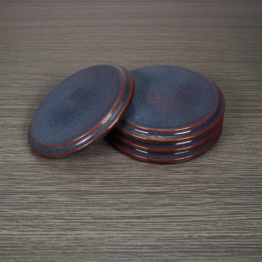 Blue Round Smooth Stoneware Ceramic Coaster