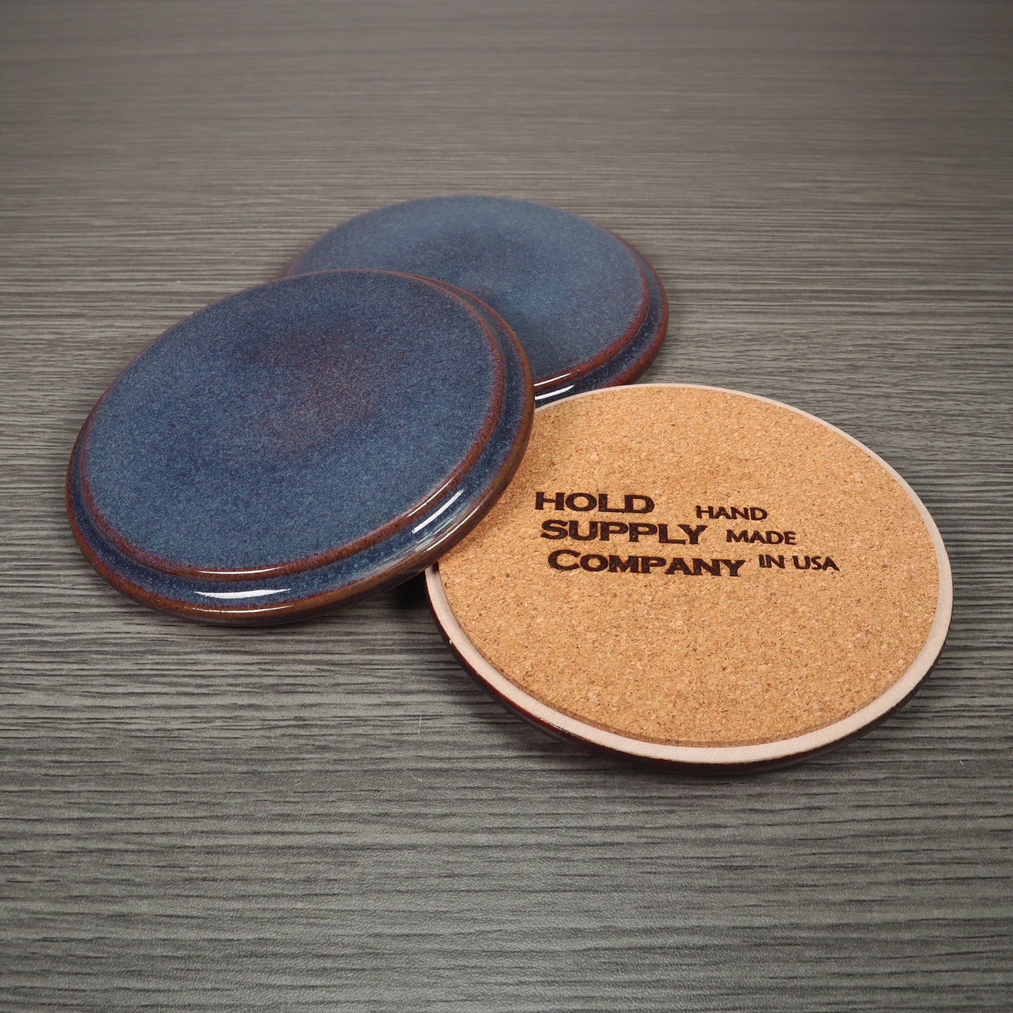 Blue Round Smooth Stoneware Ceramic Coaster