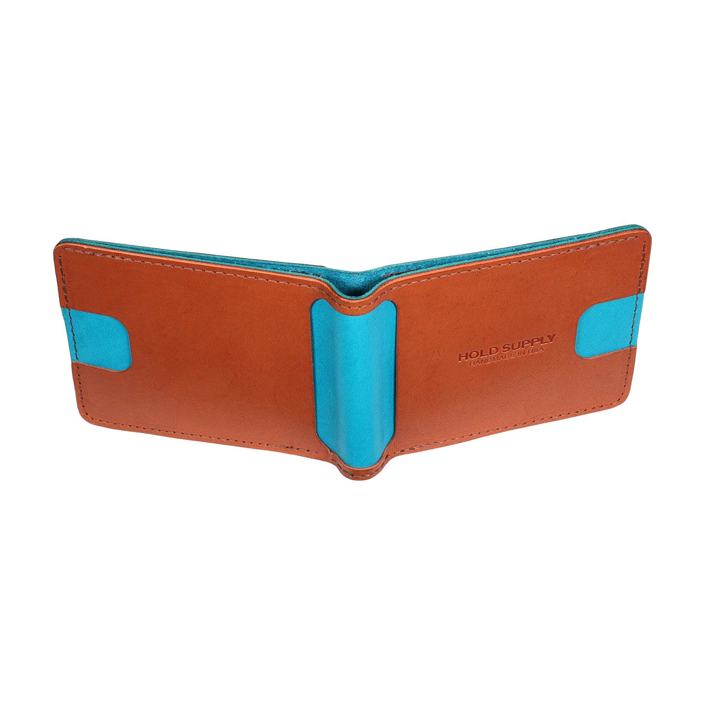 Blue and Brown Men's Leather Bifold Wallet