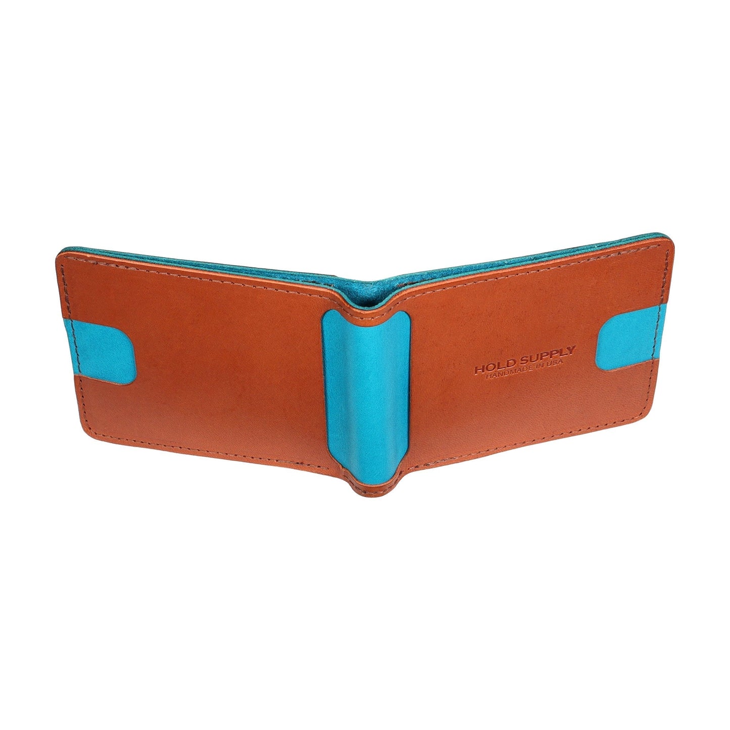 Blue and Brown Men's Leather Bifold Wallet