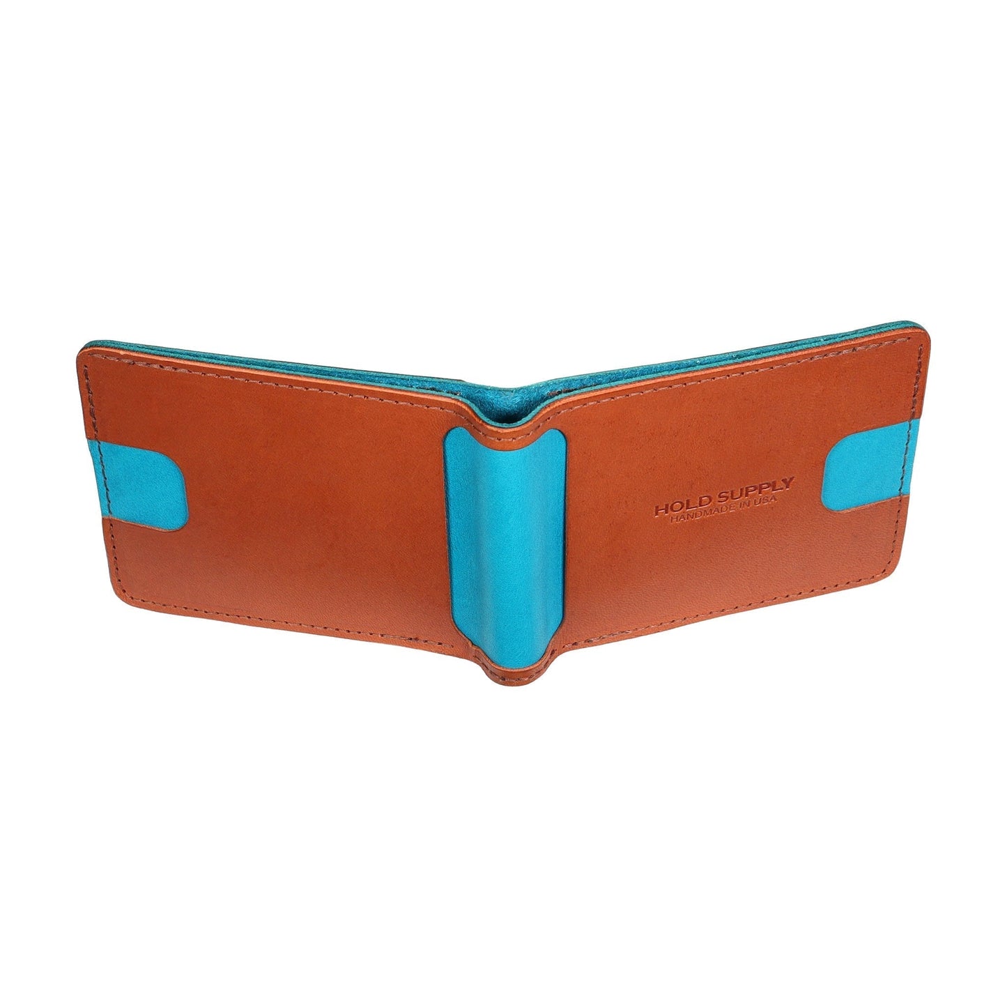 Blue and Brown Men's Leather Bifold Wallet