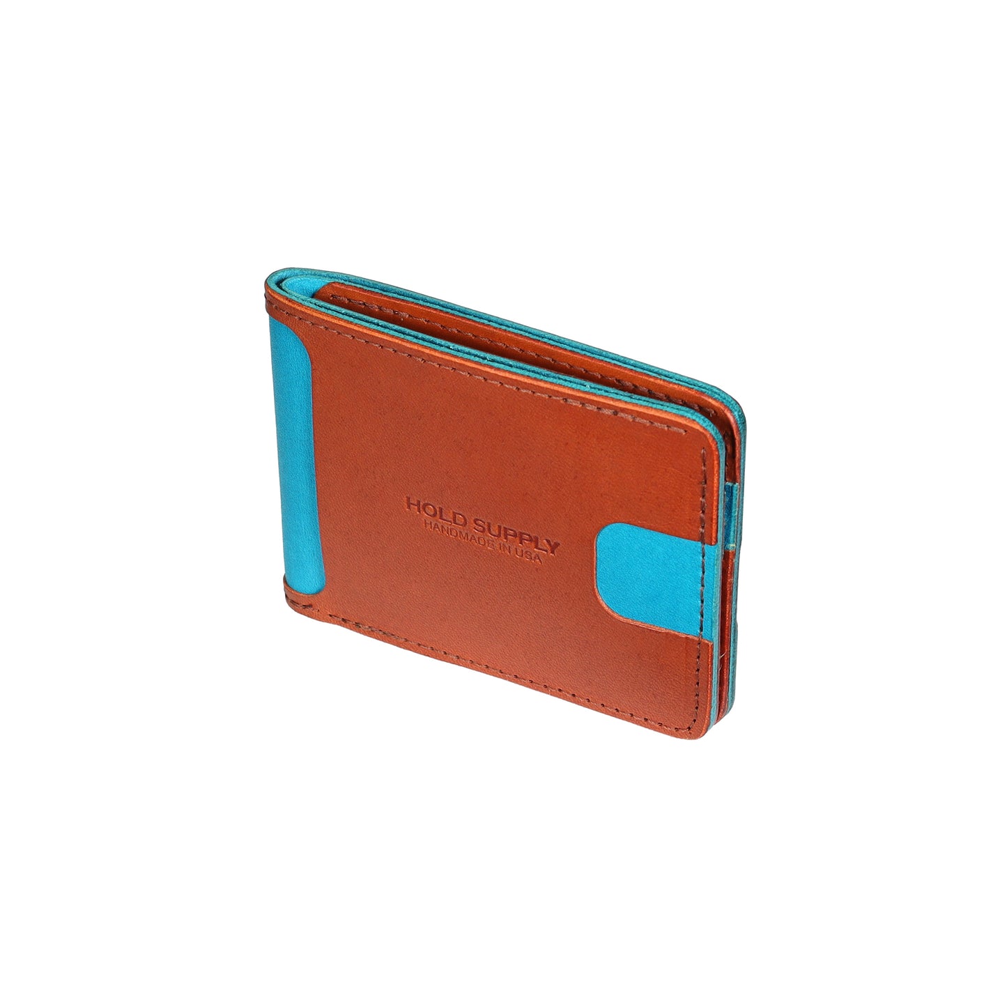 Blue and Brown Men's Leather Bifold Wallet