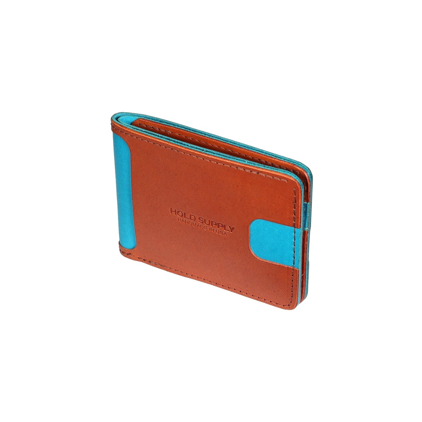 Blue and Brown Men's Leather Bifold Wallet