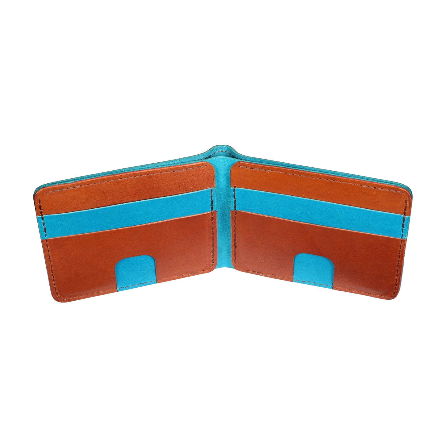 Blue and Brown Men's Leather Bifold Wallet