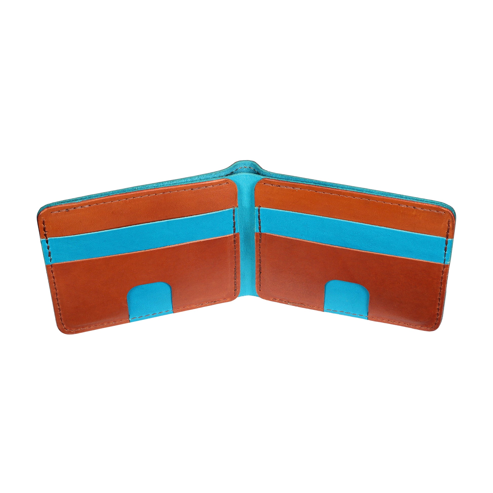 Blue and Brown Men's Leather Bifold Wallet