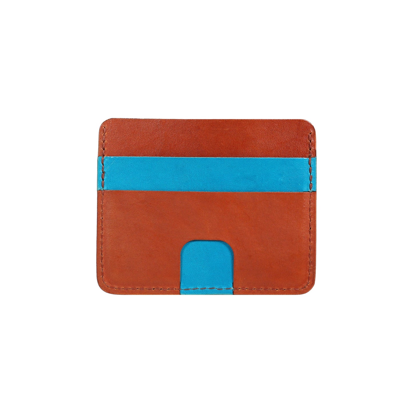 Blue and Brown Leather Card Holder Wallet