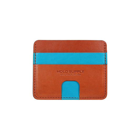 Blue and Brown Leather Card Holder Wallet