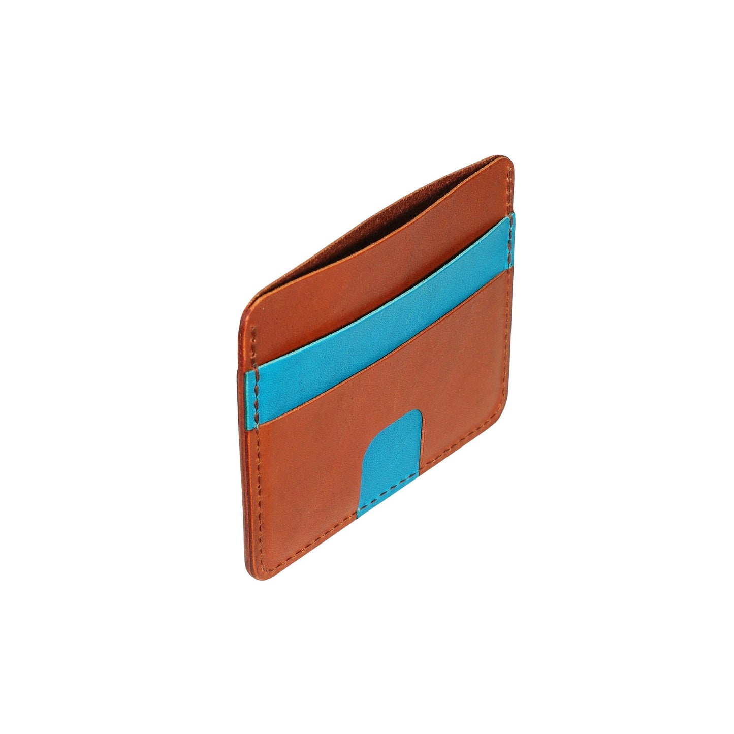 Blue and Brown Leather Card Holder Wallet