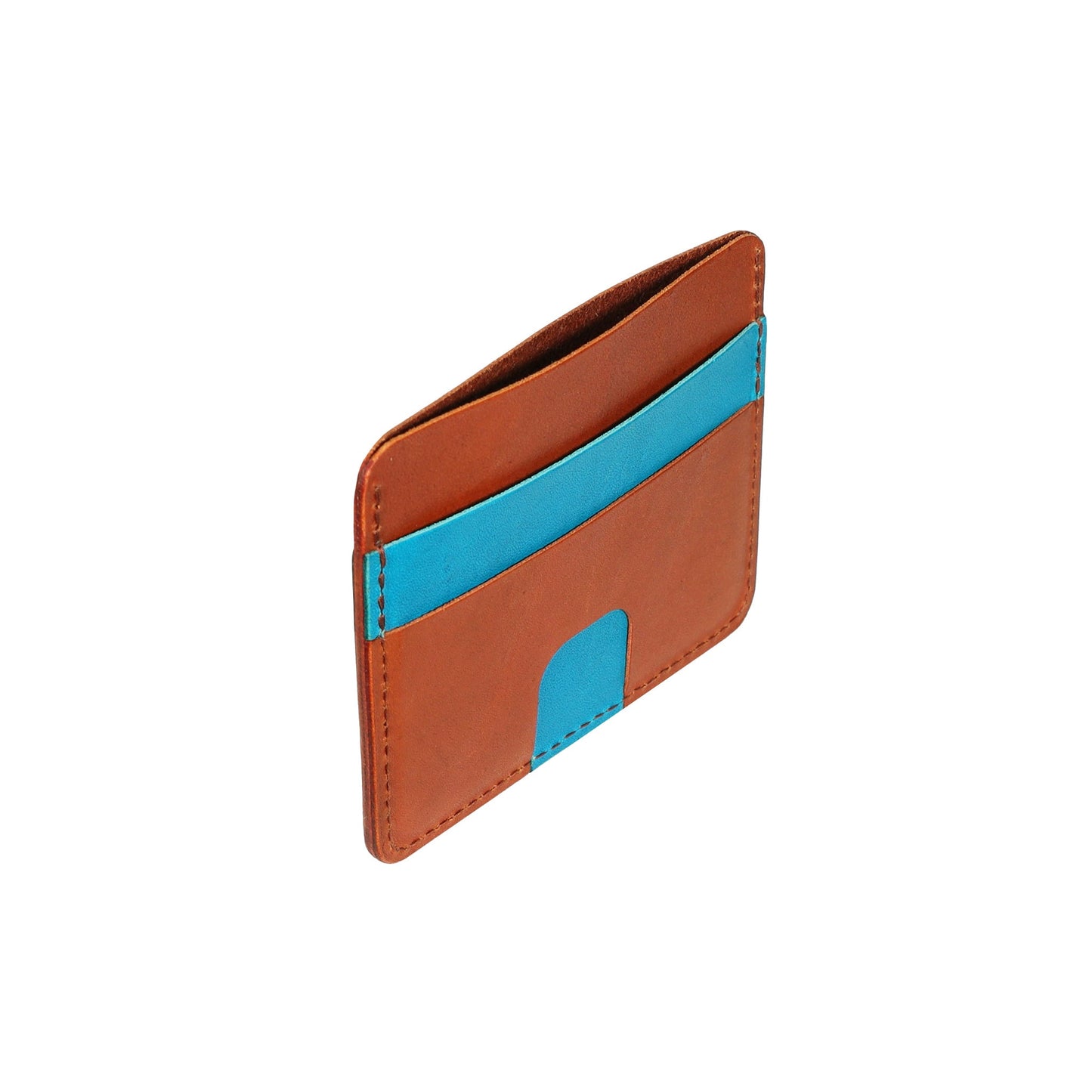 Blue and Brown Leather Card Holder Wallet